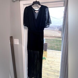 Beautiful She+Sky black mini maxi with sheer trim dress. Worn once.